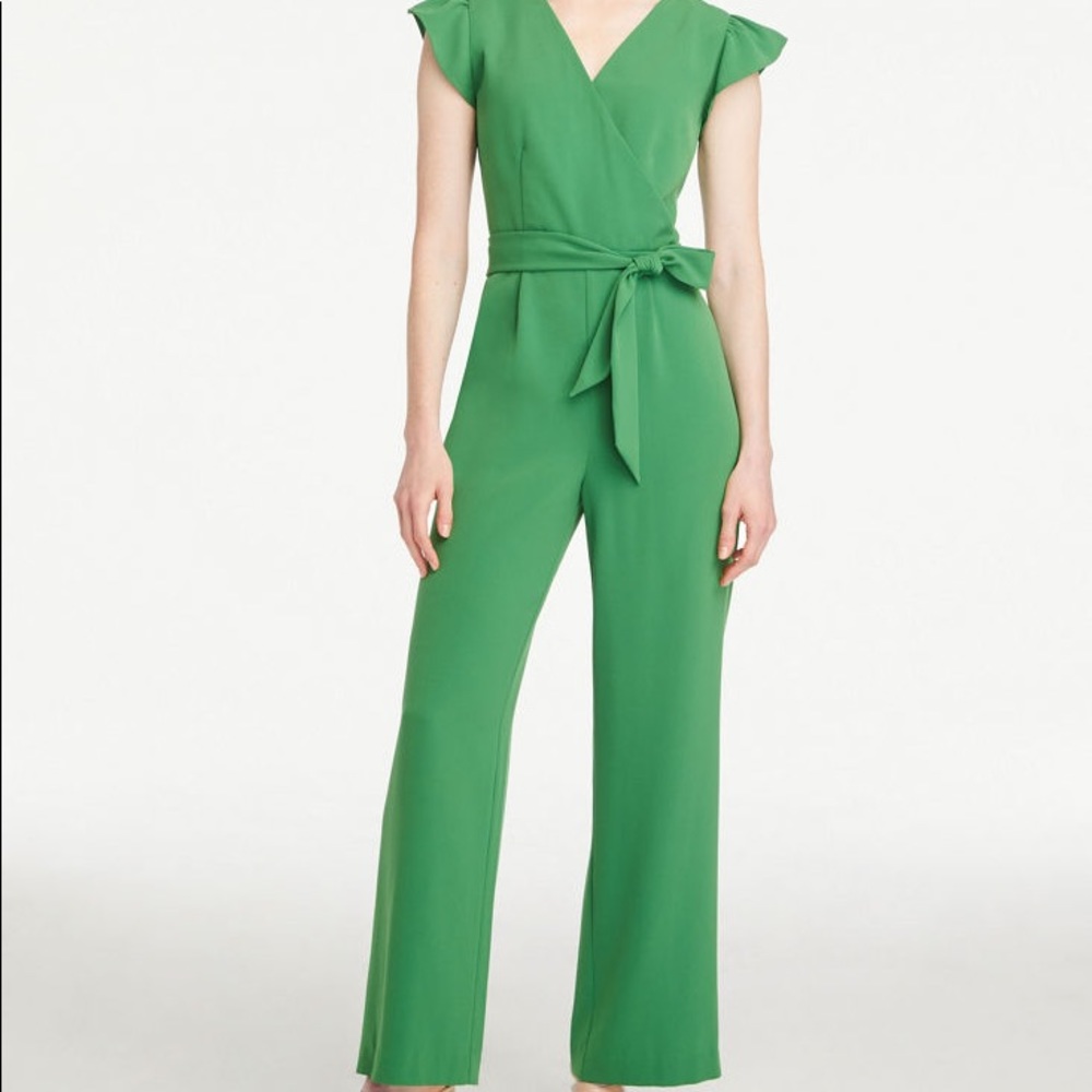 Ann Taylor petite emerald green jumpsuit 00p EUC